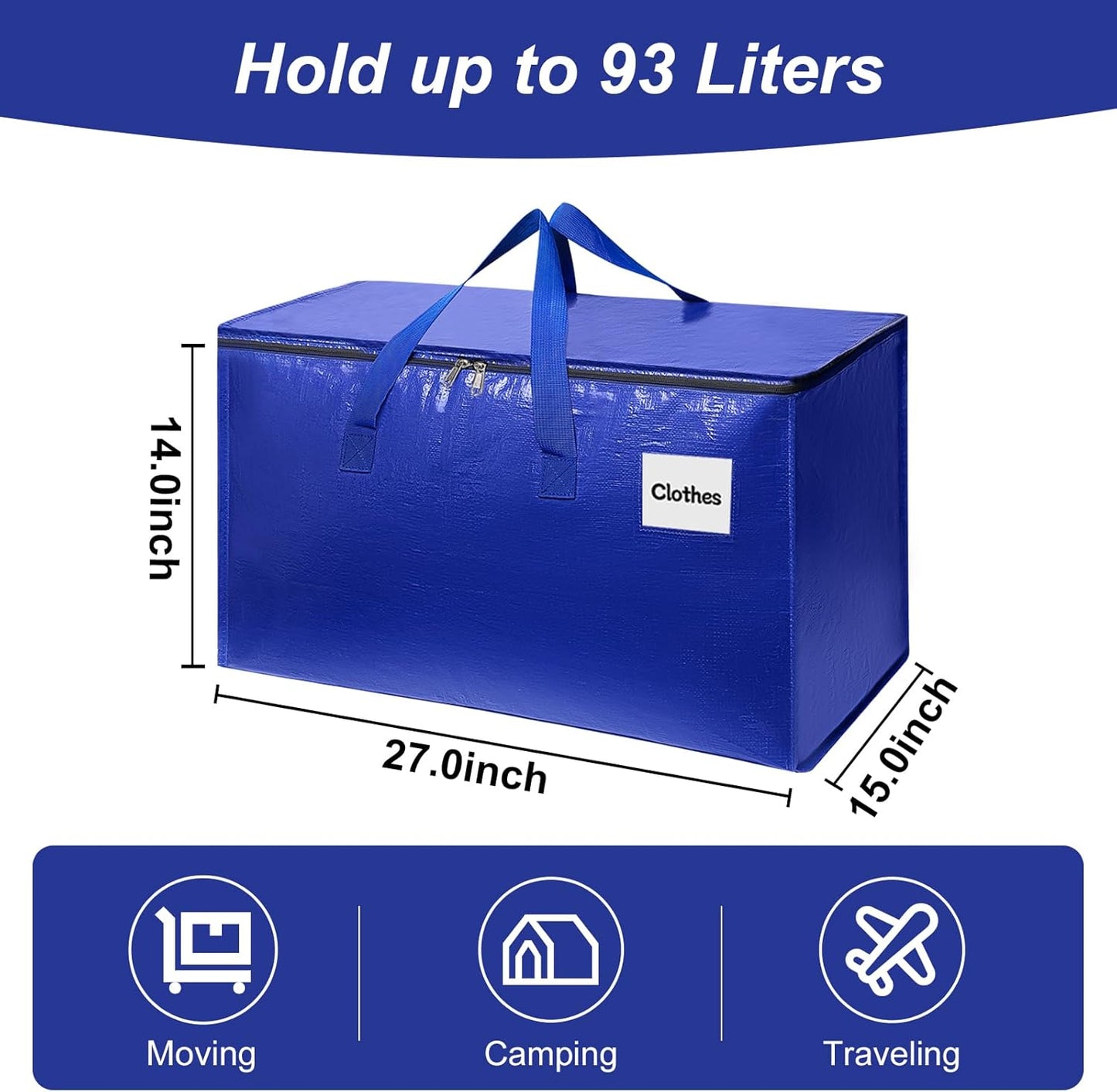 Moving Bags Heavy Duty - Large Storage and Packing Totes with Zippers for Clothes, Bedding, and Organization - Travel Supplies, Blue, 6-Pack