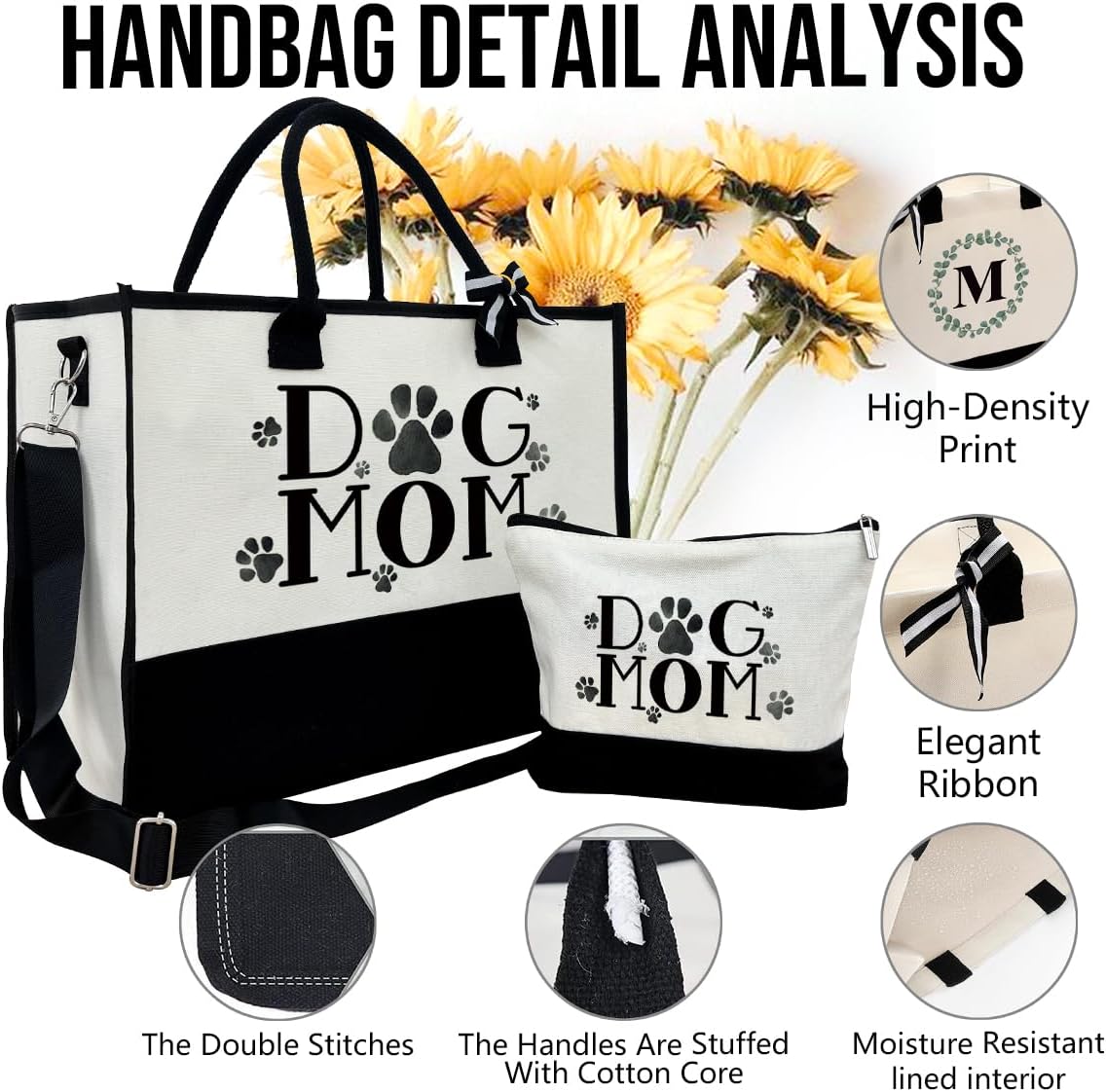 Dog Mom Tote Bag, Canvas Tote Bag for Women, Shoulder Beach Bag, Reusable Travel Beach Tote, Gifts for Dog Lovers and Pet Owners, Durable Everyday Handbag and Shopping Bag