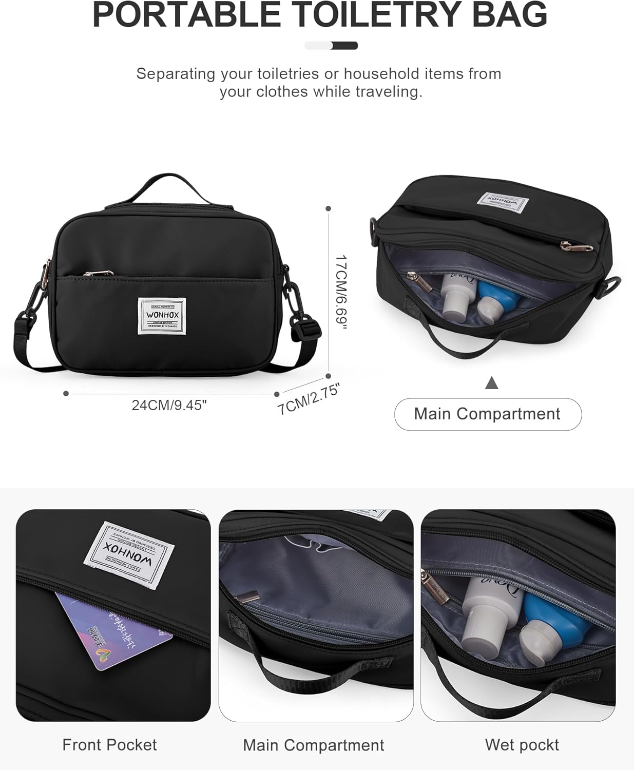 Gym Bag for Women Men, Sport Duffel Bag with Toiletry Bag & Shoe Compartment,Waterproof Travel Weekender Overnight Carry on Bag for Yoga with Trolley Sleeve, Black Set