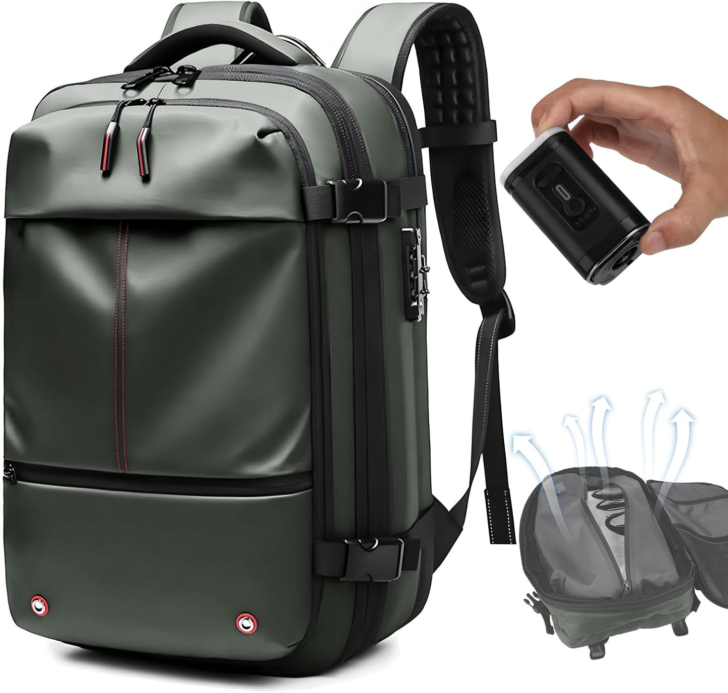 Vacpack Backpack, Air Backpack With Pump, 60L Expandable Backpack with Vacuum Compression, Anti Theft Vacpack Travel Vacuum Backpack (army green)