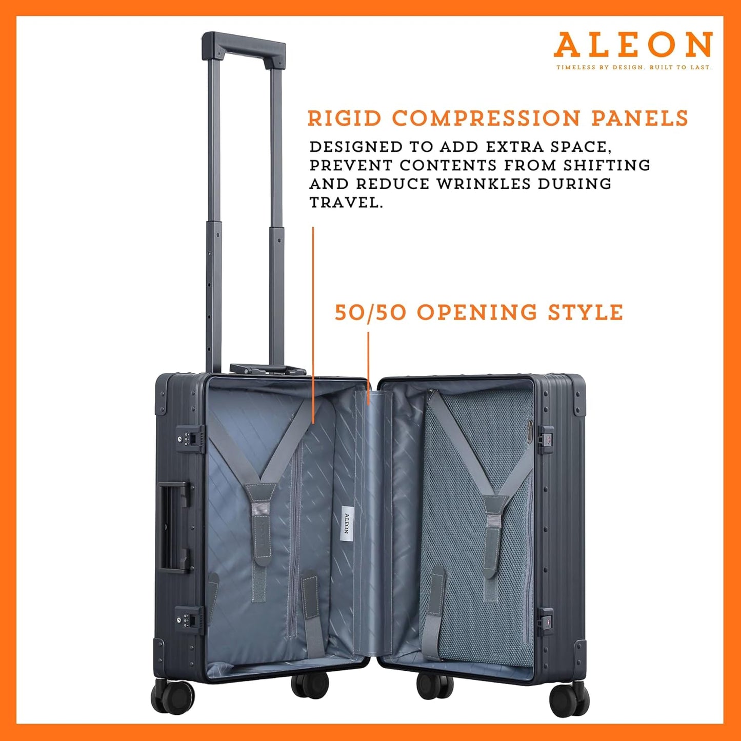 Aleon All Aluminum Lightweight Carry-On Luggage - Hardside Carry-On Suitcase, TSA Approved, Hard Shell Suitcase for Travel, Airline Approved 21 Inch Hard Spinner Wheels Luggage (Onyx)