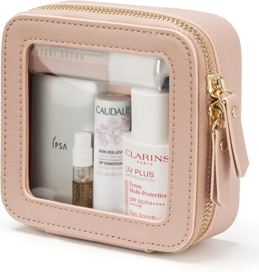 Popvibe Clear Makeup Bag Travel Cosmetic Case Transparent Toiletry Bag with Zipper, Portable Make Up Organizer Traveling Compact Car Bag for Essentials