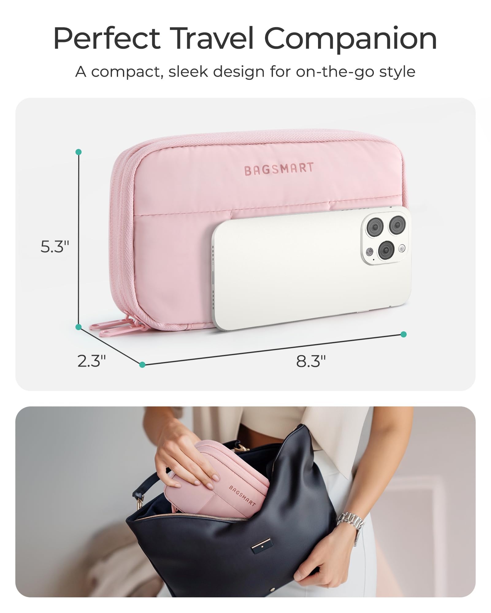 BAGSMART Electronics Organizer Travel Case for Cords Chargers Phones, Pink