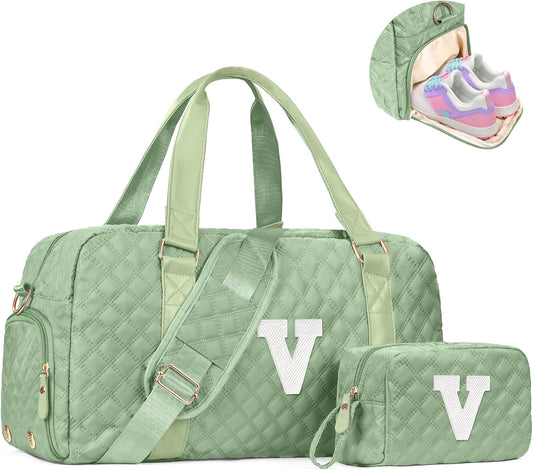Initial Duffle Bag Women Girls Gift: Personalized Travel Gym bags, Dance Cheer bag Sports for Girl, Kid Gymnastics Bags, Birthday Gifts for Women Girls Kids Teens Mom Teacher