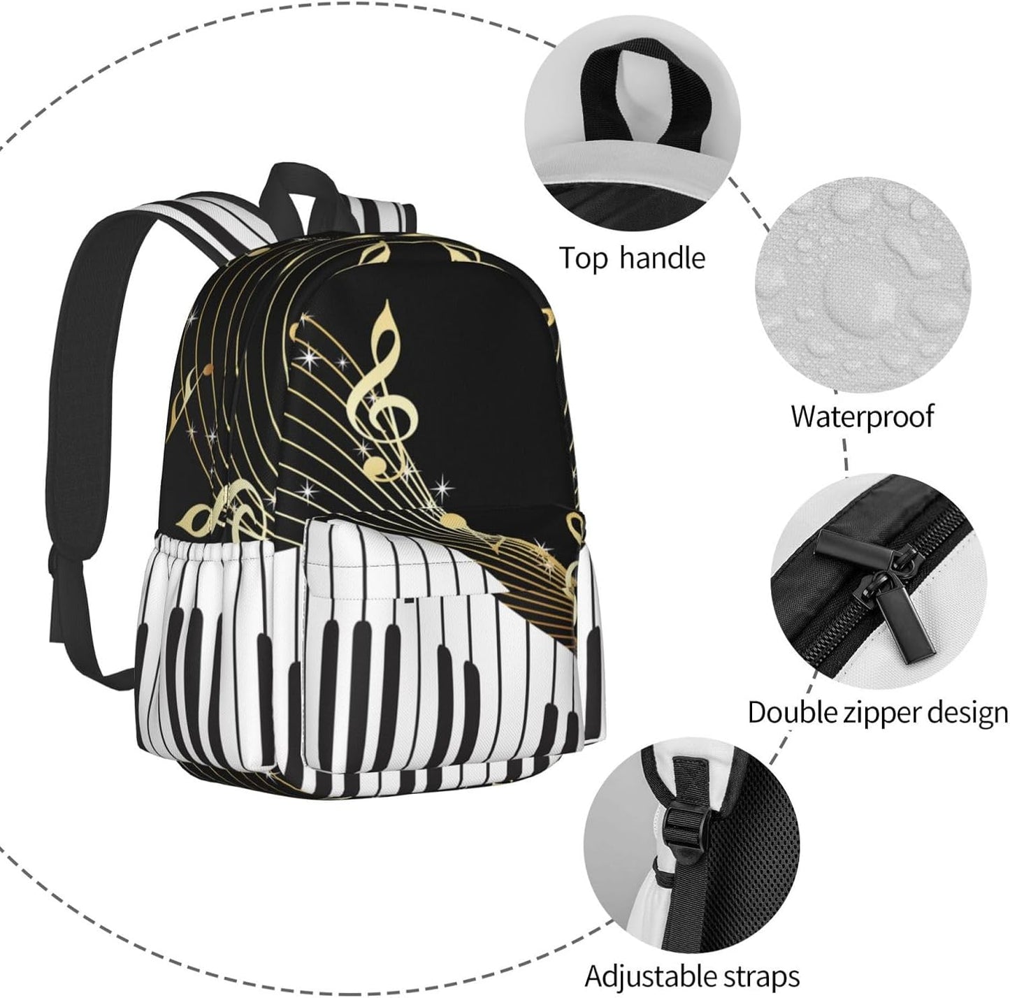 Music Backpack School Bag Lightweight Bookbag Laptop Travel Daypack For Kids Girls Boys Teens