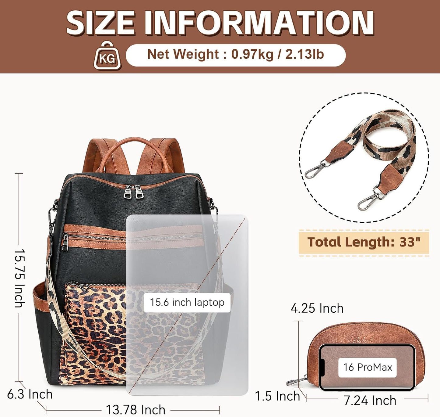 Vegan Leather Laptop Backpack for Women 15.6 Inch Work Backpack Purse for Travel College