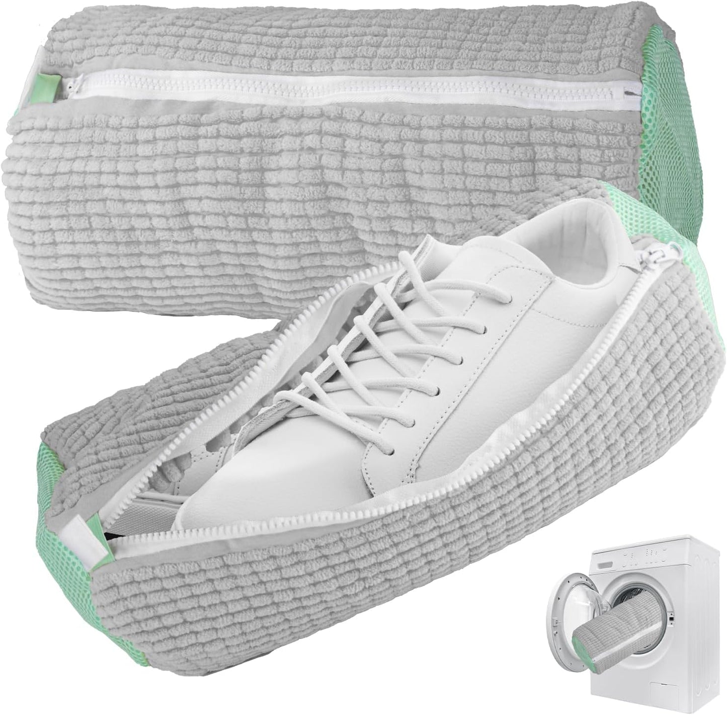 2 Packs Shoe Washing Machine Bag, Laundry Shoe Bag for Washer and Dryer, 360°All-Around Cleaning Sneakers, shoe bag Top Hidden Zipper，Reusable Sneaker Washing Machine Bag For All Shoe Types (Grey)