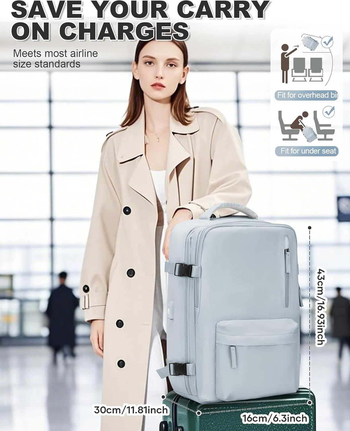 VGCUB Small Travel Vacpack Backpack with Vacuum System Carry on Storage Compression Personal Item Bags with Electric Pump Work Business College Waterproof Backpack for Women Men Blue