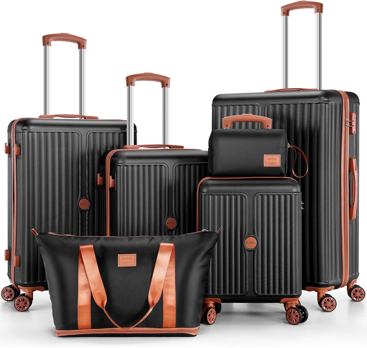 Hoteel Luggage Set 6-Piece, 4-Year Limited Warranty,Suitcases with Wheels,ABS PC Hardshell Suitcase, TSA Lock, Including Waterproof Luggage Bag, Travel Maletas for Men & Women,Black