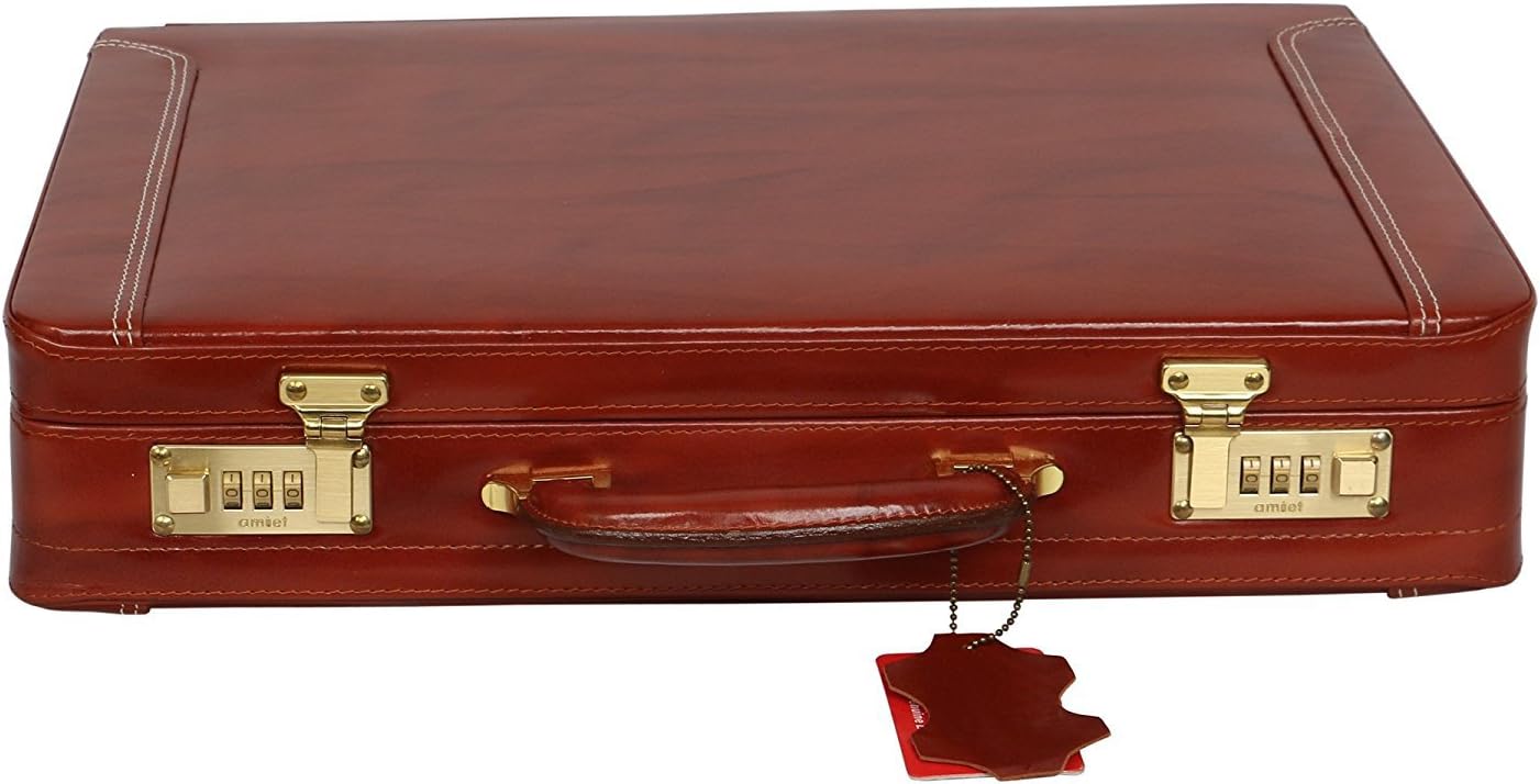 Full Grain Leather Briefcase Attache Case For Unisex Size L18 x W5 x H12 Inches Expandable Briefcase Bag