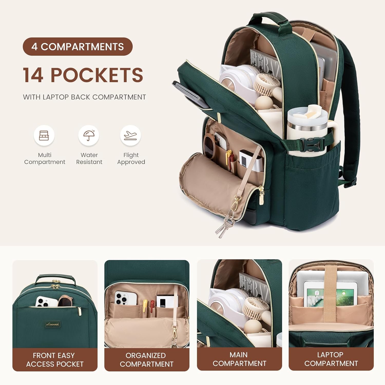 LOVEVOOK Laptop Backpack for Women with Pouch Pocket for Large Capacity Cup,17 Inch Laptop Computer