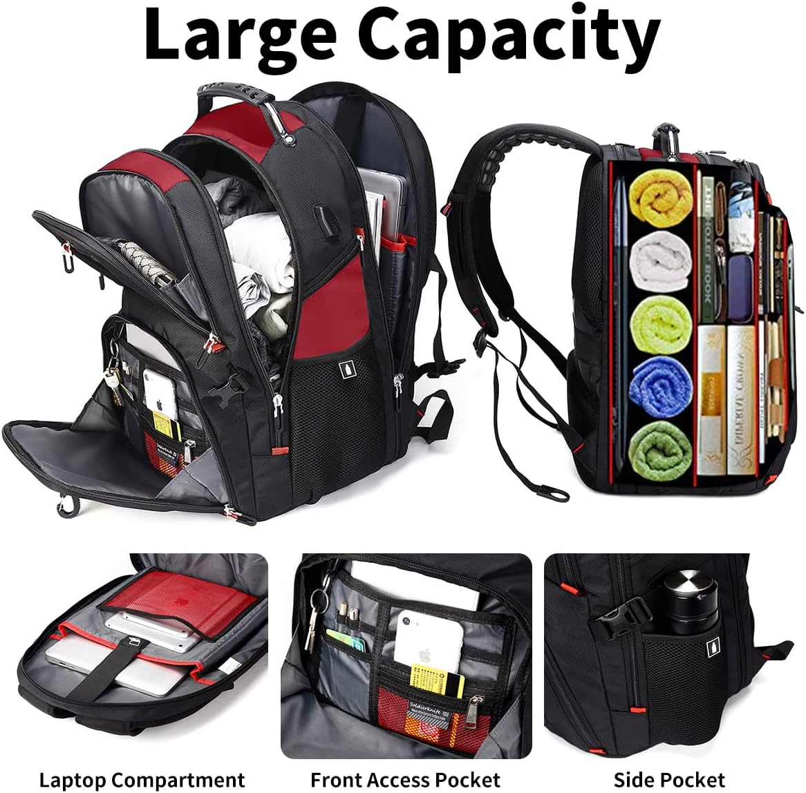 SHRRADOO Extra Large 50L Travel Laptop Backpack with USB Charging Port, College High School