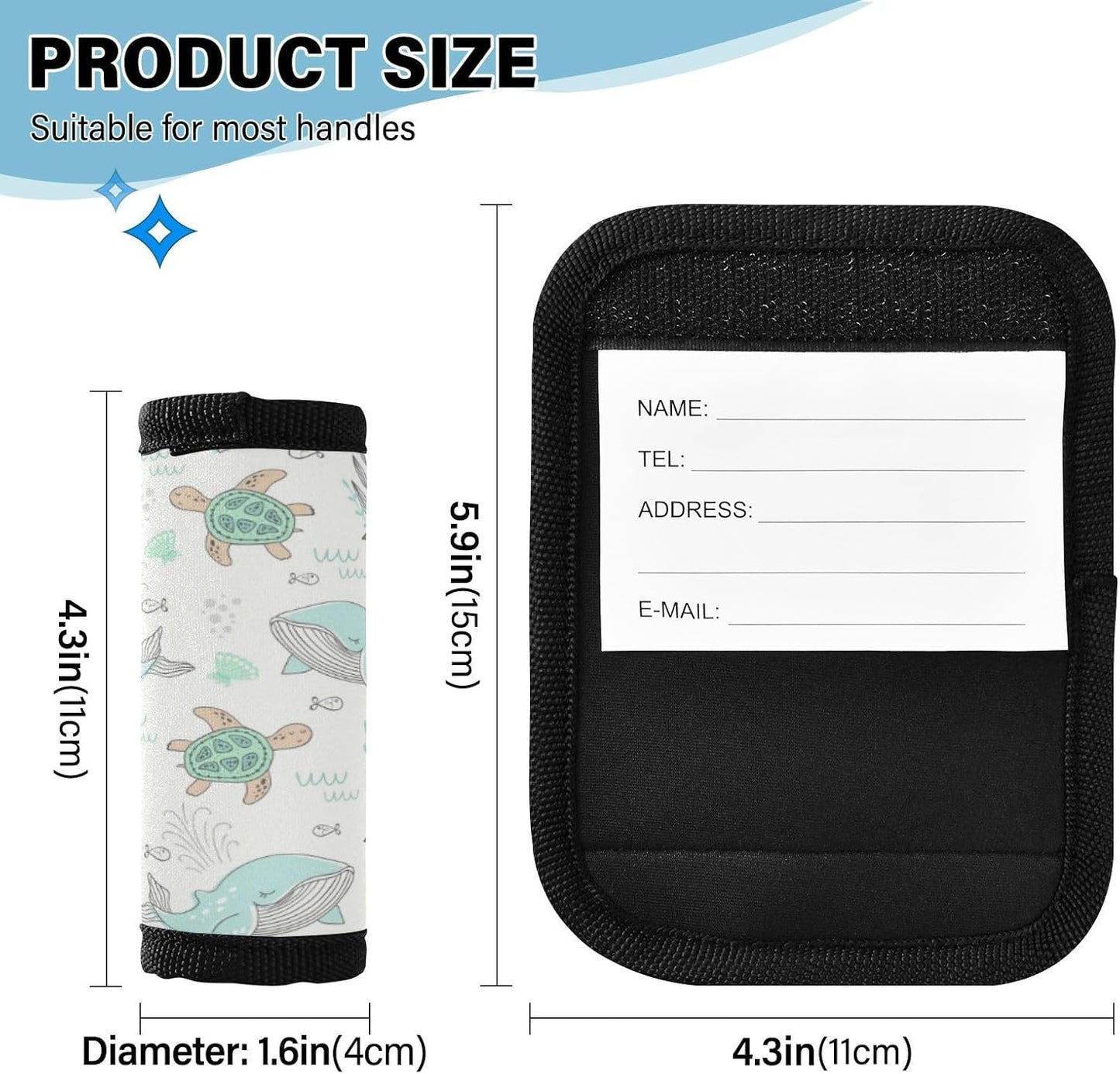 4Pcs Luggage Handle Wrap Suitcase Identifier Handle Covers Tags Soft Travel Bags Luggage Handle Gripper Accessories for Airplane Flying Sea Whale Animals