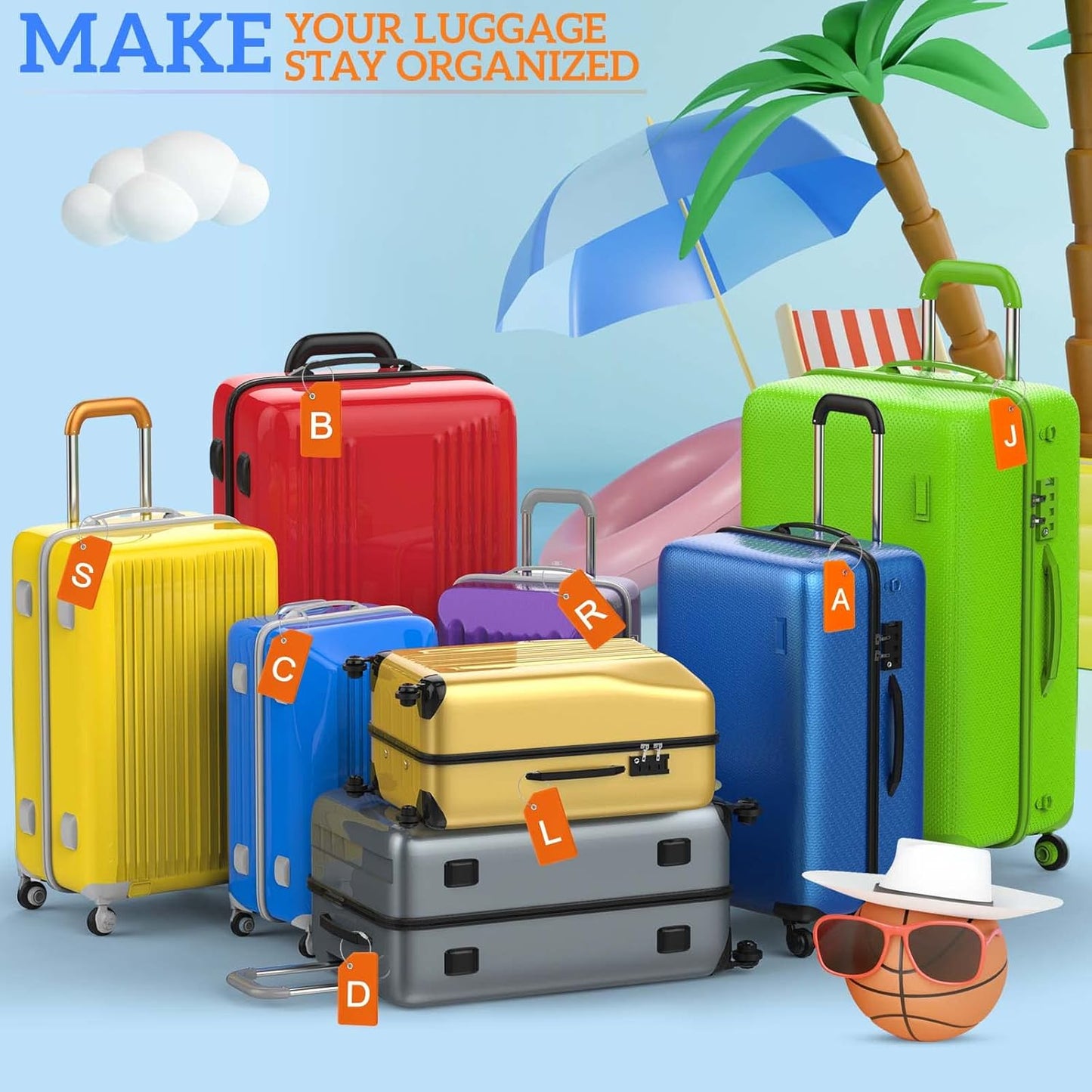 8 Pcs Initial Letter A-Z Luggage Tags Silicone Suitcase Instrument Tag with Name Card and Stainless Steel Loop(Letter S,Orange)