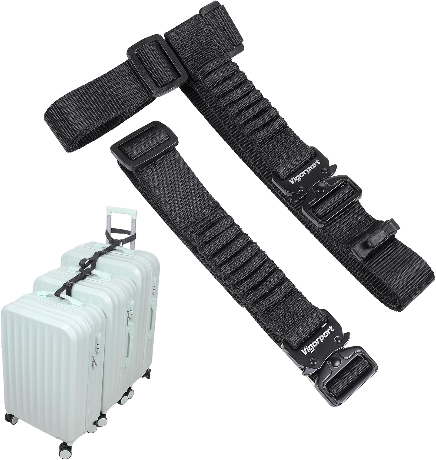 Vigorport Luggage Straps, Metal Luggage Connector Straps for Suitcases, Stretchable Add a Bag Adjustable Accessories Travel Belts (Black, Normal)