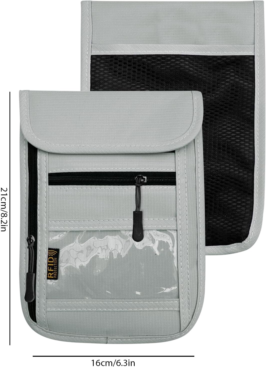 RFID Blocking Travel Neck Wallet Pouch and Passport Holder, Travel Neck Pouch Passport Holder for Women & Men - Gray