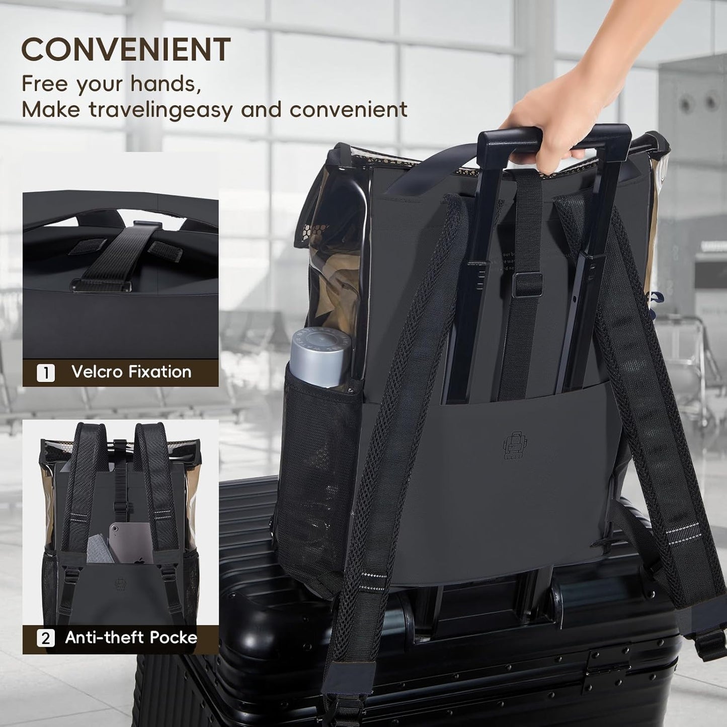 Clear Backpack Heavy Duty Adults 18L Rolltop Backpack Transparent TSA Approved for Travel