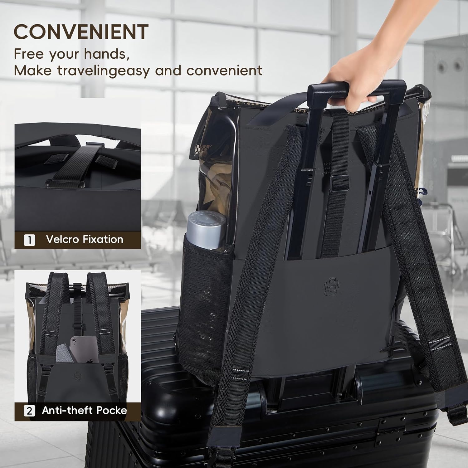 Clear Backpack Heavy Duty Adults 18L Rolltop Backpack Transparent TSA Approved for Travel