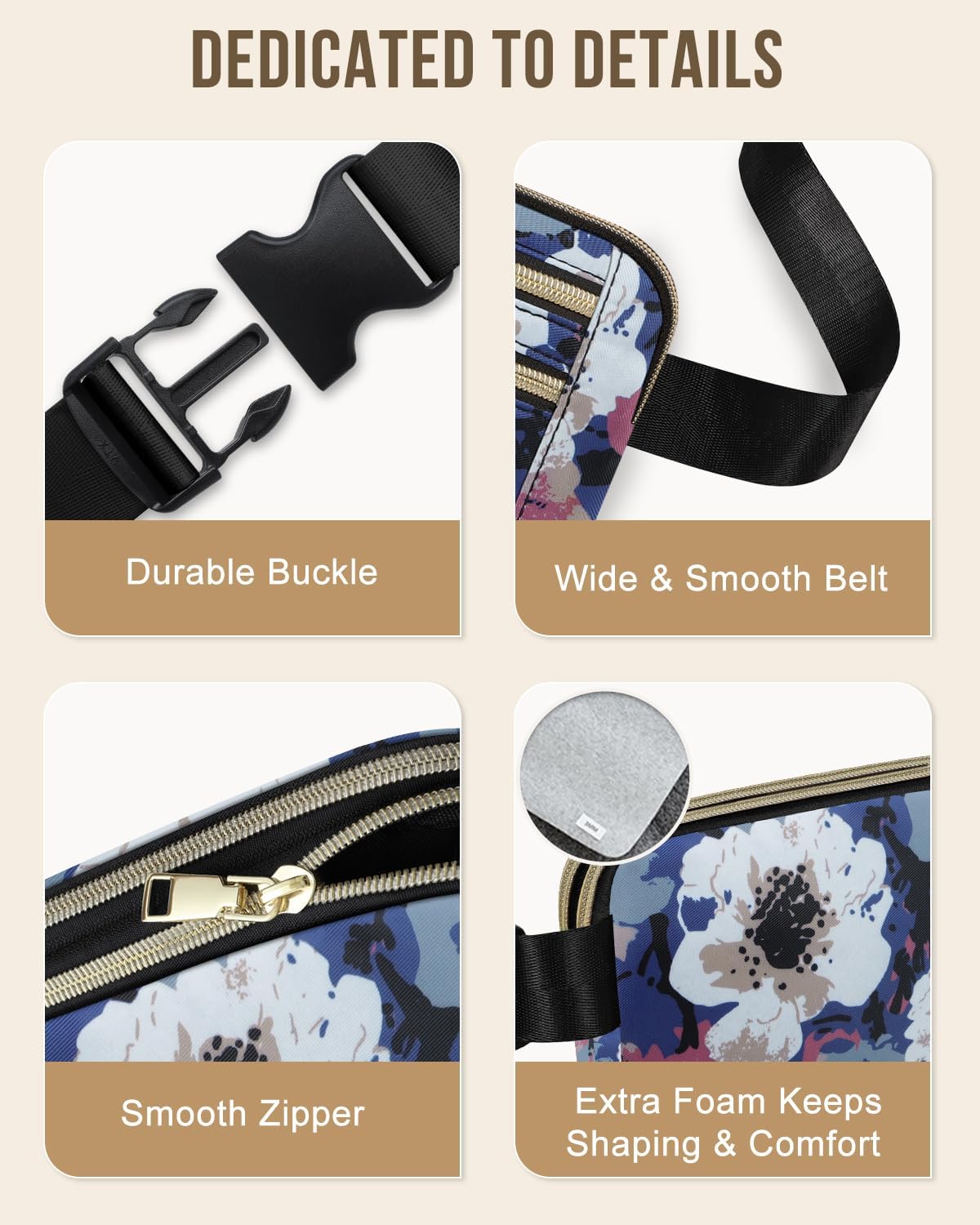 Capolo Fanny Packs for Women Fashion Waist Packs Bag with Adjustable Strap and 4 Zipper Pockets Waterproof Everywhere Crossbody Belt Bag for Workout Running Travelling(Watercolor Print)