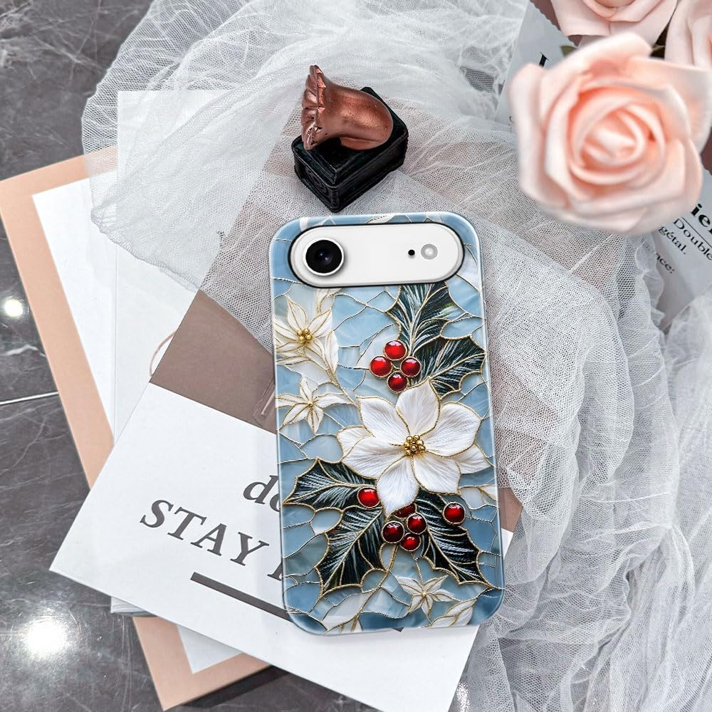 Case for iPhone 17 Air - Slim Fit Anti-Scratch Phone Case for Girl Women - Christmas Holly Elegant Winter Floral (Glossy)
