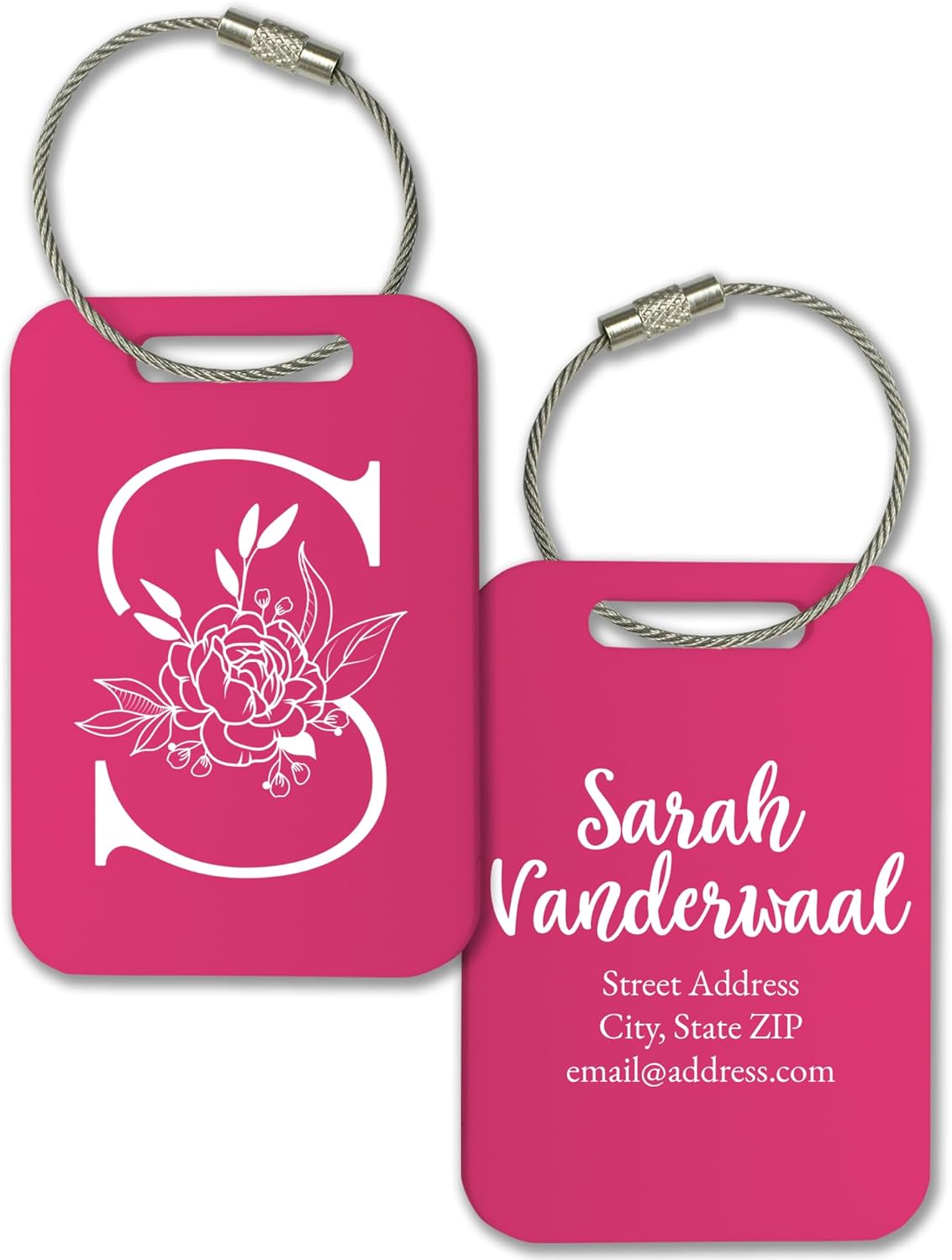 Personalized Monogram Name Tag for Luggage (3 or 6 Count Pack) | Custom Tag for Suitcase | Acrylic Name Tag for Travel | Choose Your Font & Color | Backpack ID Label (Monogram, Hot Pink)