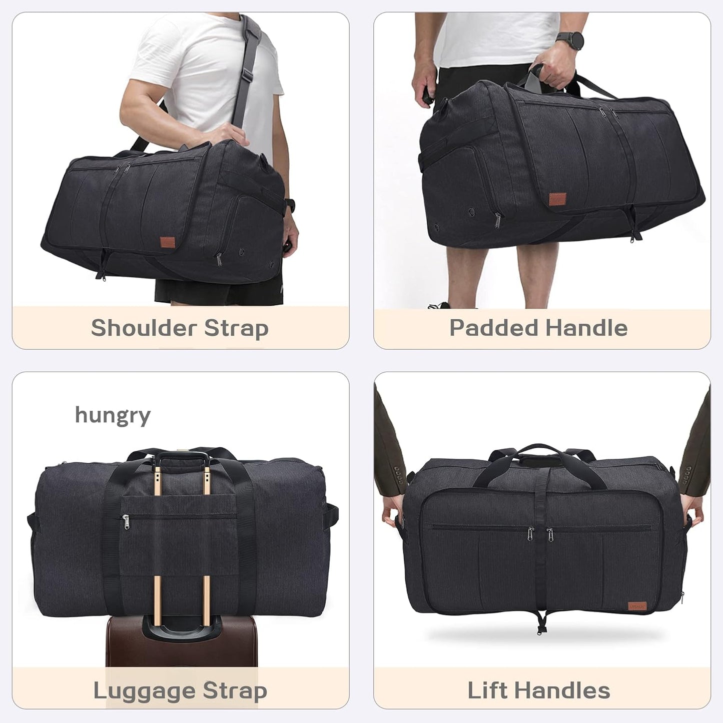 80L EXTRA LARGE Duffle Bag for Travel, 26" Foldable Travel Duffel Bag with Shoe Compartment for Men Women, Waterproof & Tear Resistant (Black, EXTRA LARGE, 80L)
