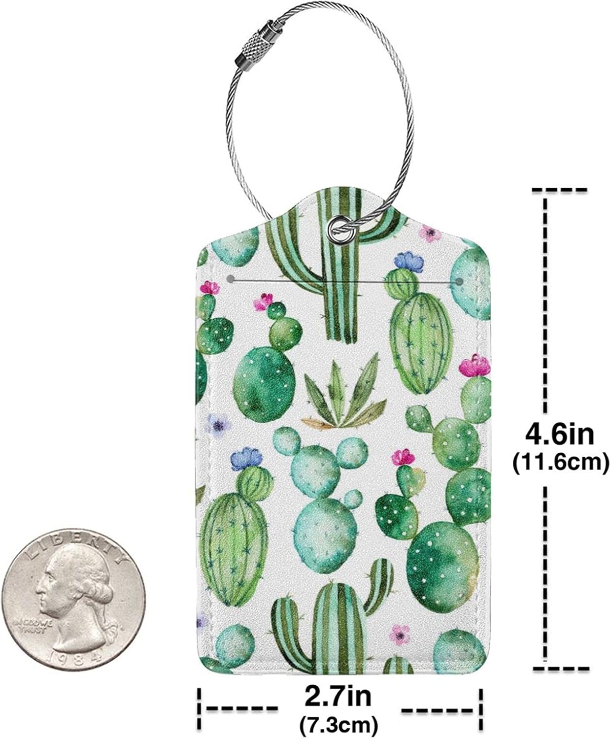Cactus 2 Pcs Luggage Tags, Privacy Cover Id Label with Stainless Steel Loop and Address Card for Suitcases & Travel Bags