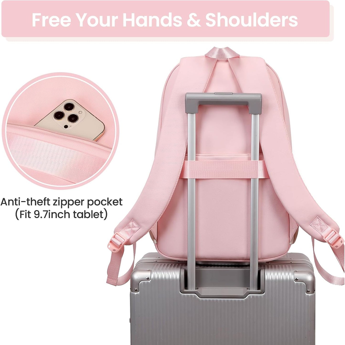 Tanou School Backpacks for Girls, Kawaii Kids School Bag with Pendant, Elementary Primary Middle School Lightweight 20L, Pink