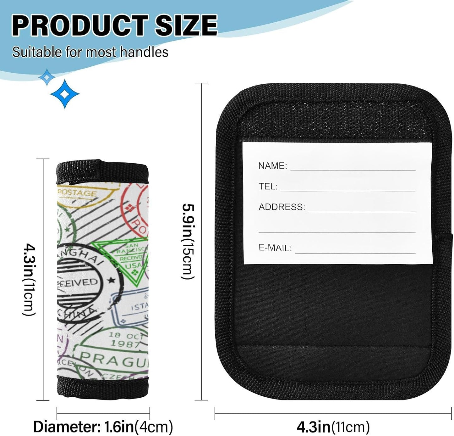 2Pcs Luggage Handle Wrap Suitcase Identifier Handle Covers Tags Soft Travel Bags Luggage Handle Gripper Accessories for Airplane Flying Retro Postal