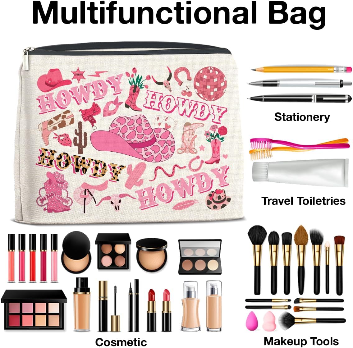 Cowgirls Gifts Makeup Bag Western Cowgirl Gifts for Girls Women Howdy Cowgirl Zipper Makeup Pouch