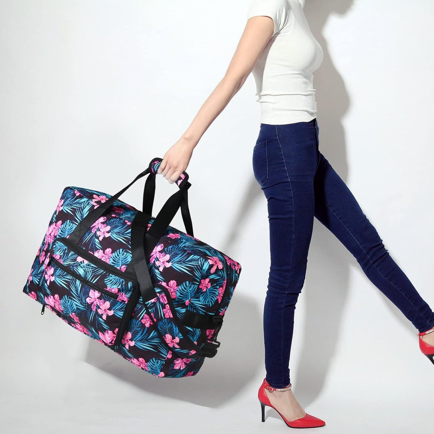 F.FETIVIN Weekender Bag Carry On Travel Duffle Medium Overnight Bag for Women(Flower2)