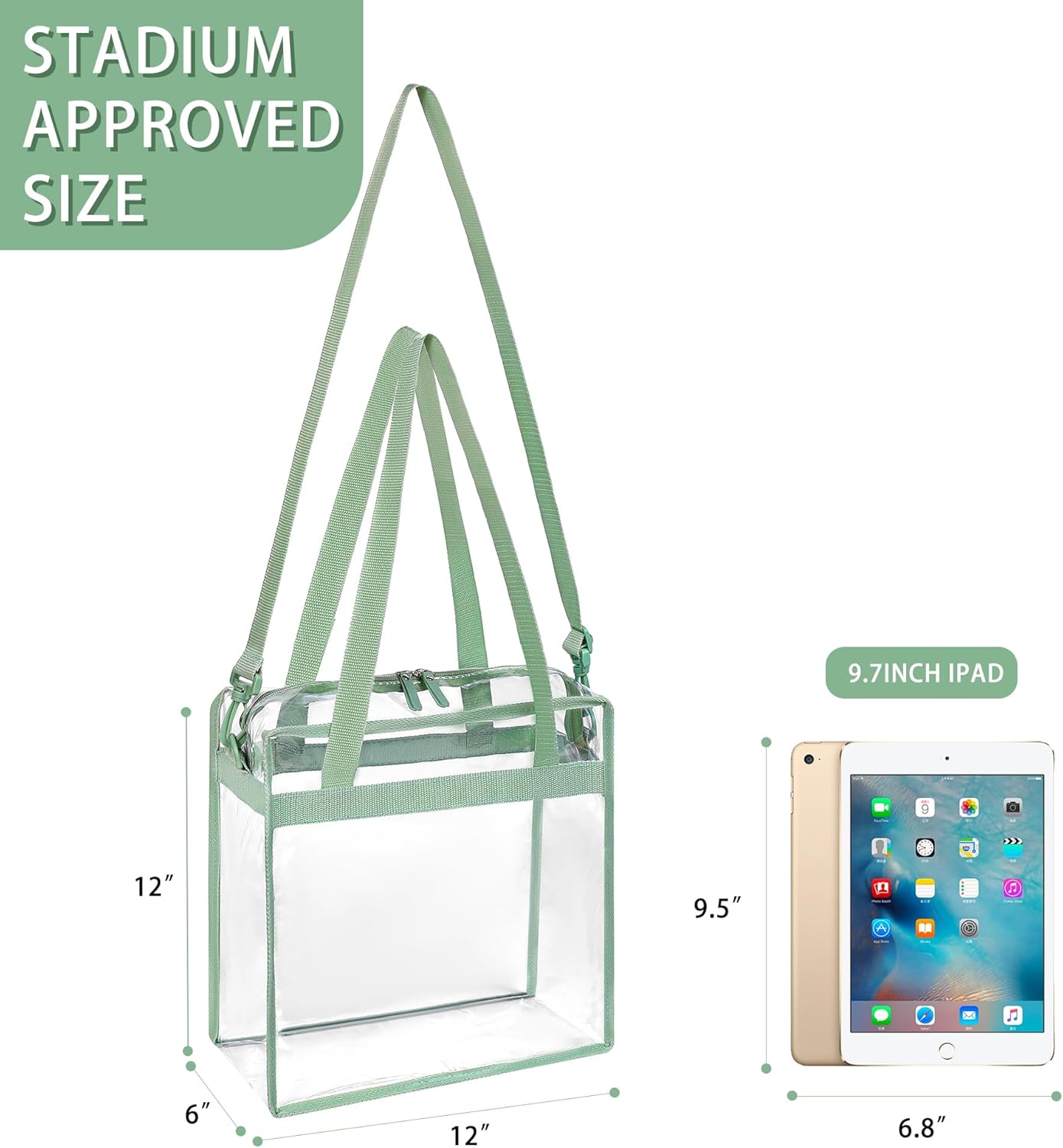 BAGAIL Clear Bags 12x6x12 Stadium Approved Clear Tote Bag with Zipper Closure Crossbody Shoulder Bag with Adjustable Strap