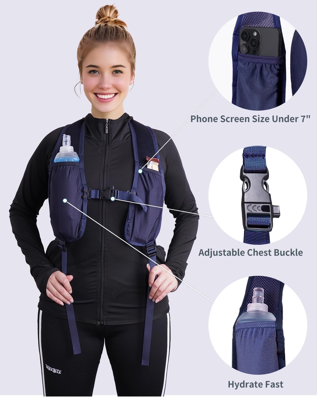 Blue Quartz 15L Small Hiking Backpack with Chest Pockets for Phone, Ultralight Hiking Daypack with Sternum Straps, Lightweight Foldable Packable Back Pack for Women Men(patent pending)