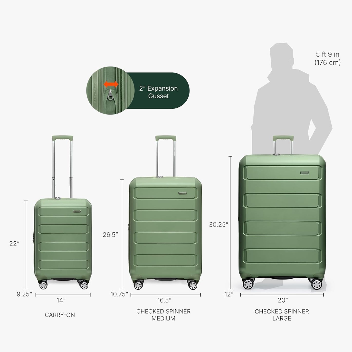 Traveler's Choice Pagosa Indestructible Hardshell Expandable Spinner Luggage, Green, 30-Inch Large