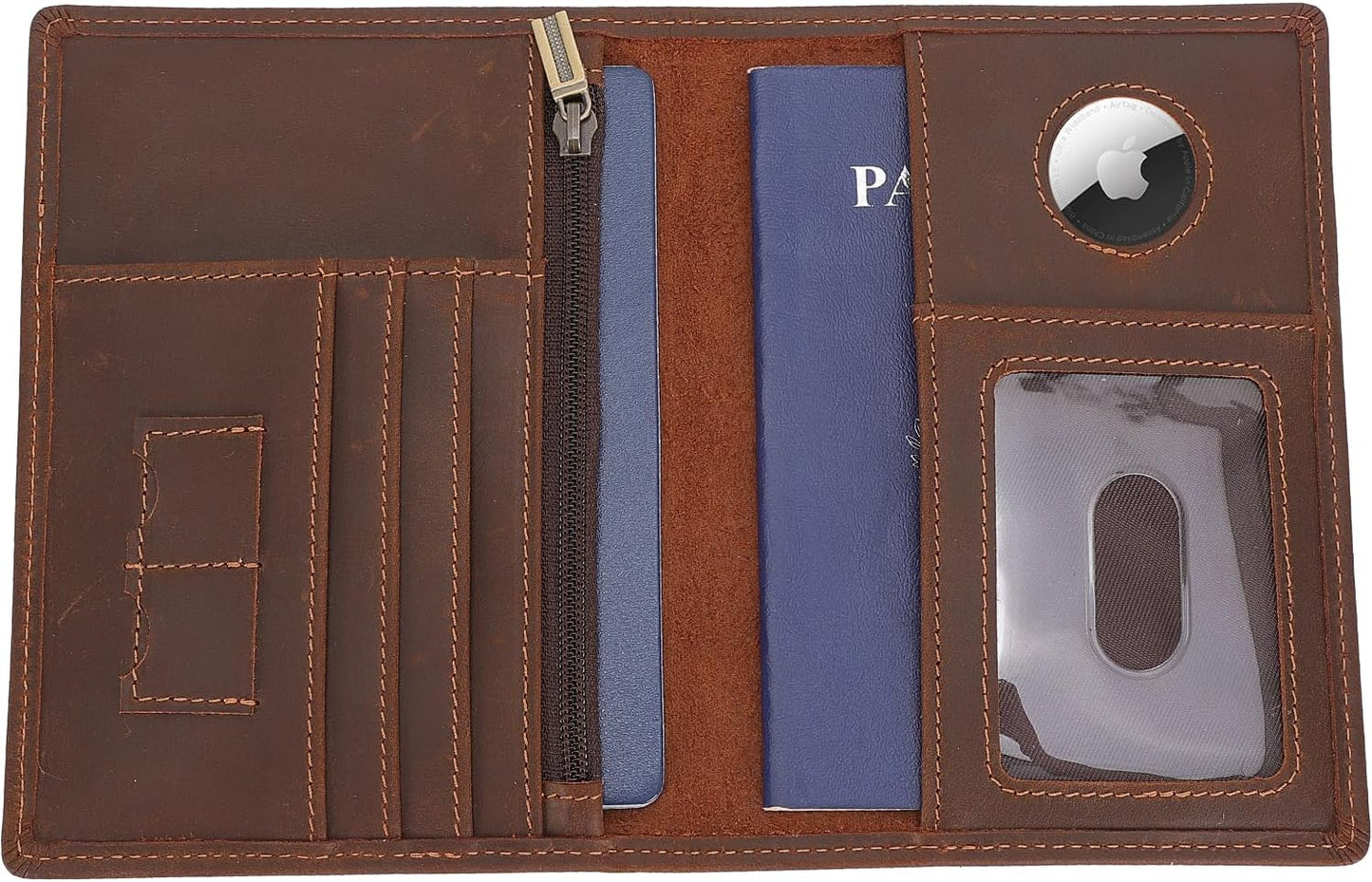 STAR VISTA Phoenix Leather Passport Holder, Full Grain Leather Travel Wallet - Slim, Bifold, RFID Blocking, ID Window, Coin Pocket, Card Slots, SIM Slots, AirTag Holder