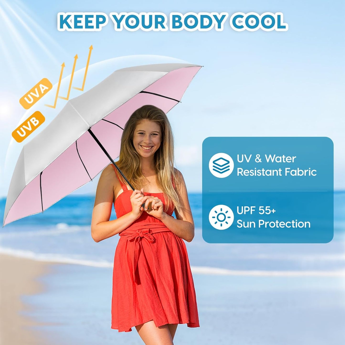 ZOMAKE UV Umbrella for Sun Protection UPF 50+,Travel Compact Sun Umbrellas UV Blocking Small Auto Open Portable for Walking