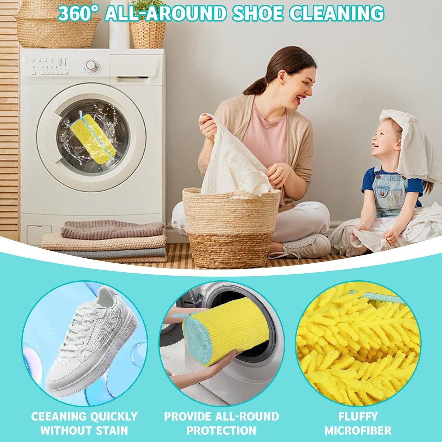 Shoe Washing Machine Bag,Shoe Cleaning Bag for All Shoe Types,Laundry Shoe Bag for Washer and Dryer Laundry Bags-Reusable Shoe Cleaning Bag for Sneaker Tennis Shoes Unstain Cleaner Kit(Yellow 2PCS)