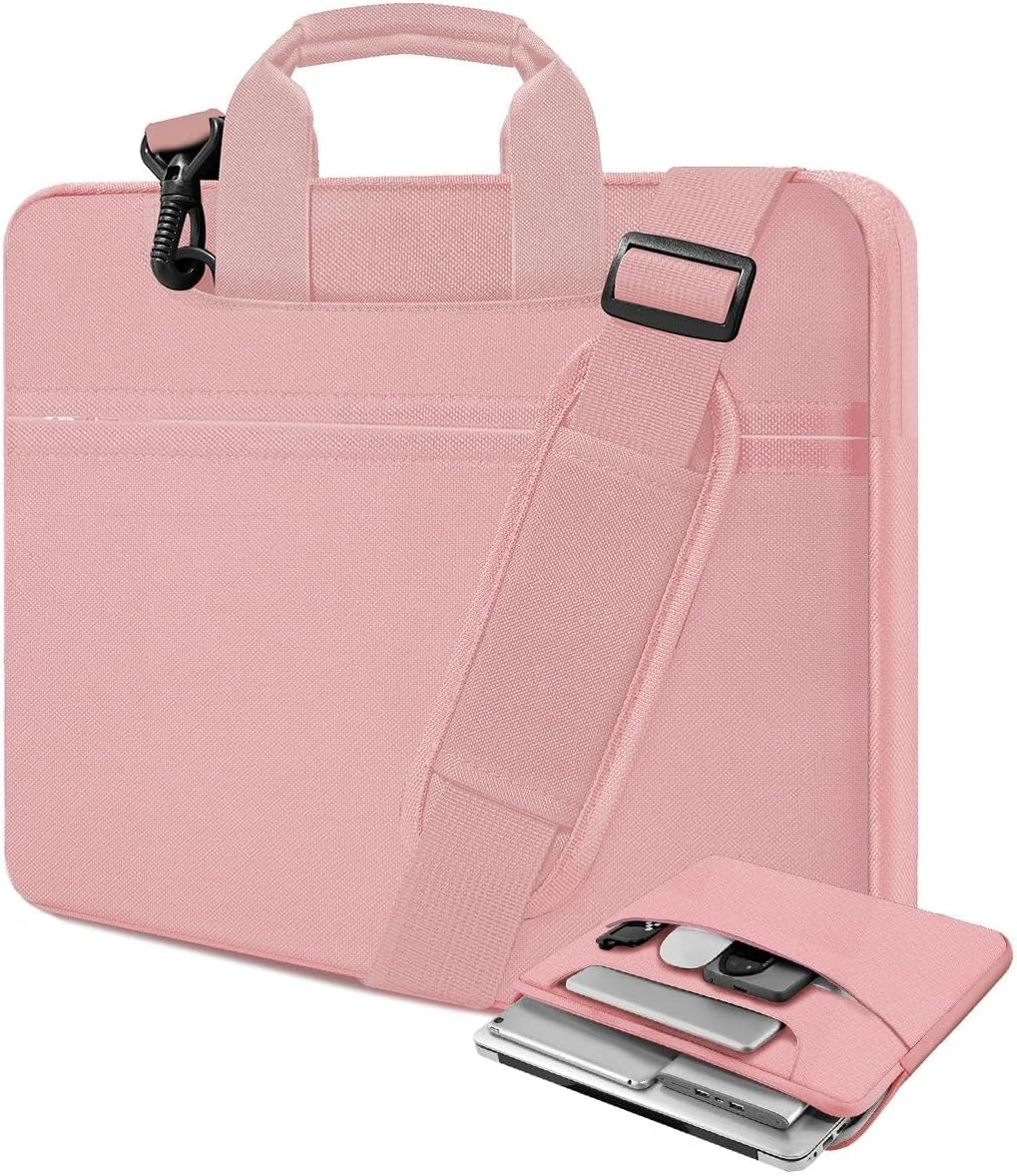 Laptop Shoulder Bag 17.3 inch Case, Durable Shockproof Protective Briefcase with Multi-Pockets Compatible with Most 17-17.3 inch HP Acer Dell Lenovo ASUS MSI Notebooks,Pink