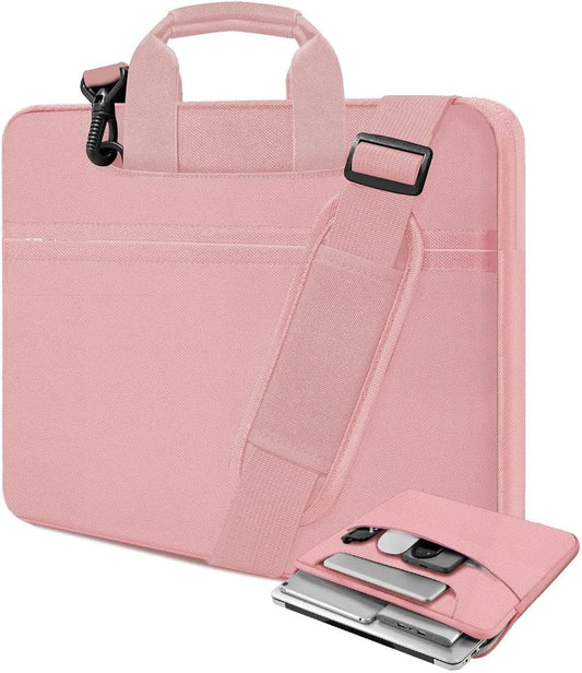 Laptop Shoulder Bag 17.3 inch Case, Durable Shockproof Protective Briefcase with Multi-Pockets Compatible with Most 17-17.3 inch HP Acer Dell Lenovo ASUS MSI Notebooks,Pink