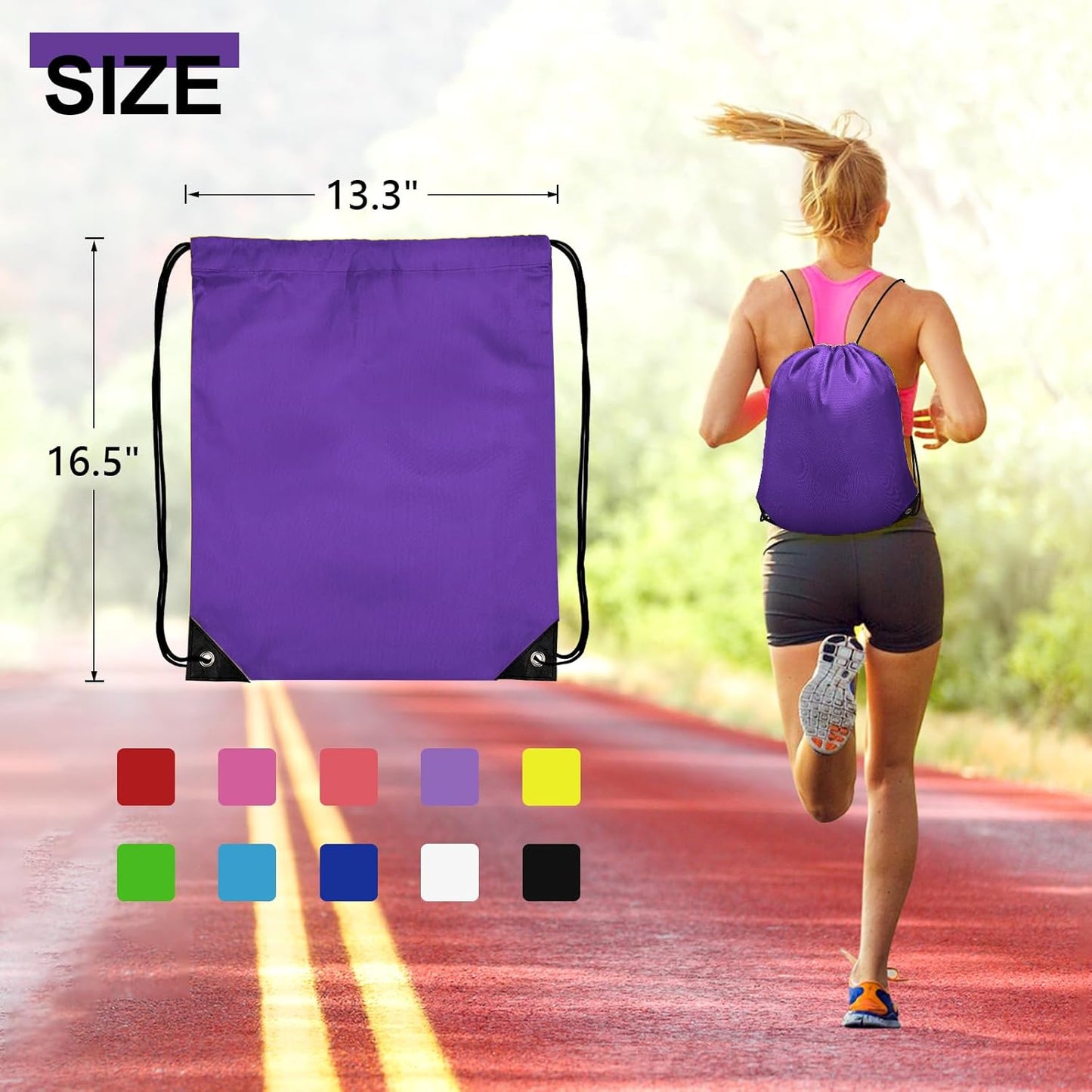 50Pcs Drawstring Backpack Bulk Cinch Bag, Drawstring Bags Polyester for Gym Sports Beach Party Trip (Purple)