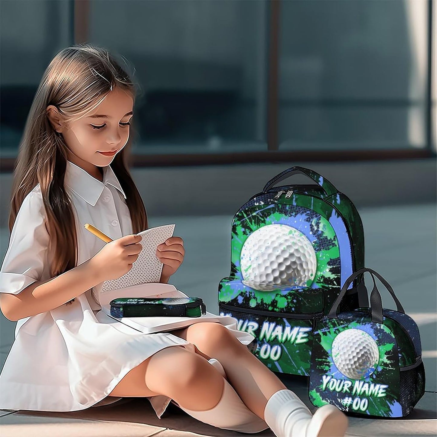 COZYAURA Kids' Backpacks - Personalized Golf Backpack Set for Boys Girls - Sports Bookbag for Elementary Middle School - Cool Ball School Bag with Lunch Bag & Pencil Case