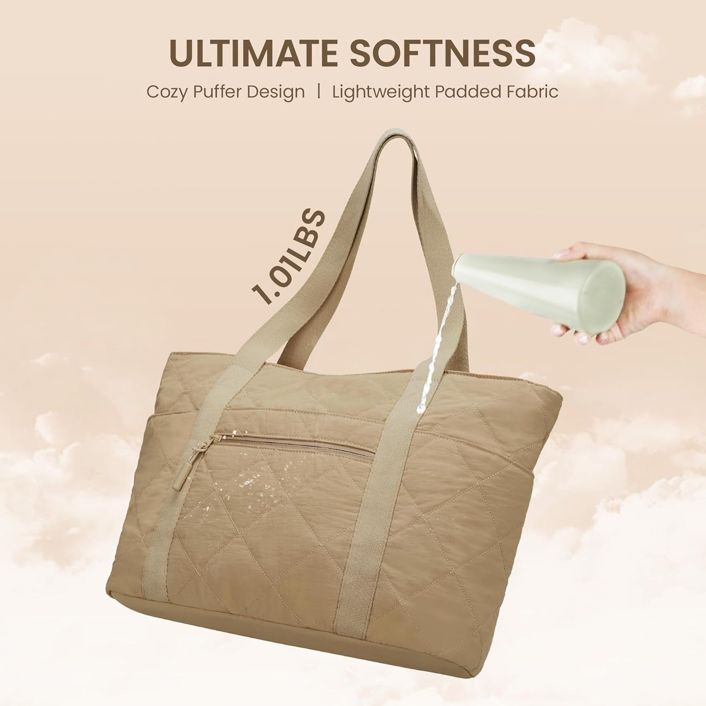 befen Laptop Tote Bag for Women Work, Travel Tote Bags Nurse Puffer Quilted Handbags, Lightweight Waterproof Beach Purse