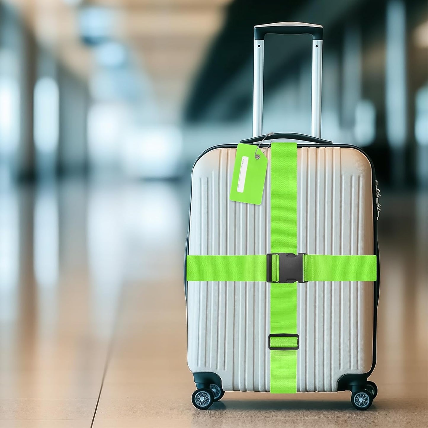 4-Sets Luggage Straps TSA Approved, Travel Straps for Luggage Suitcase Tags Set, Adjustable Suitcase Belt [Bright Green]