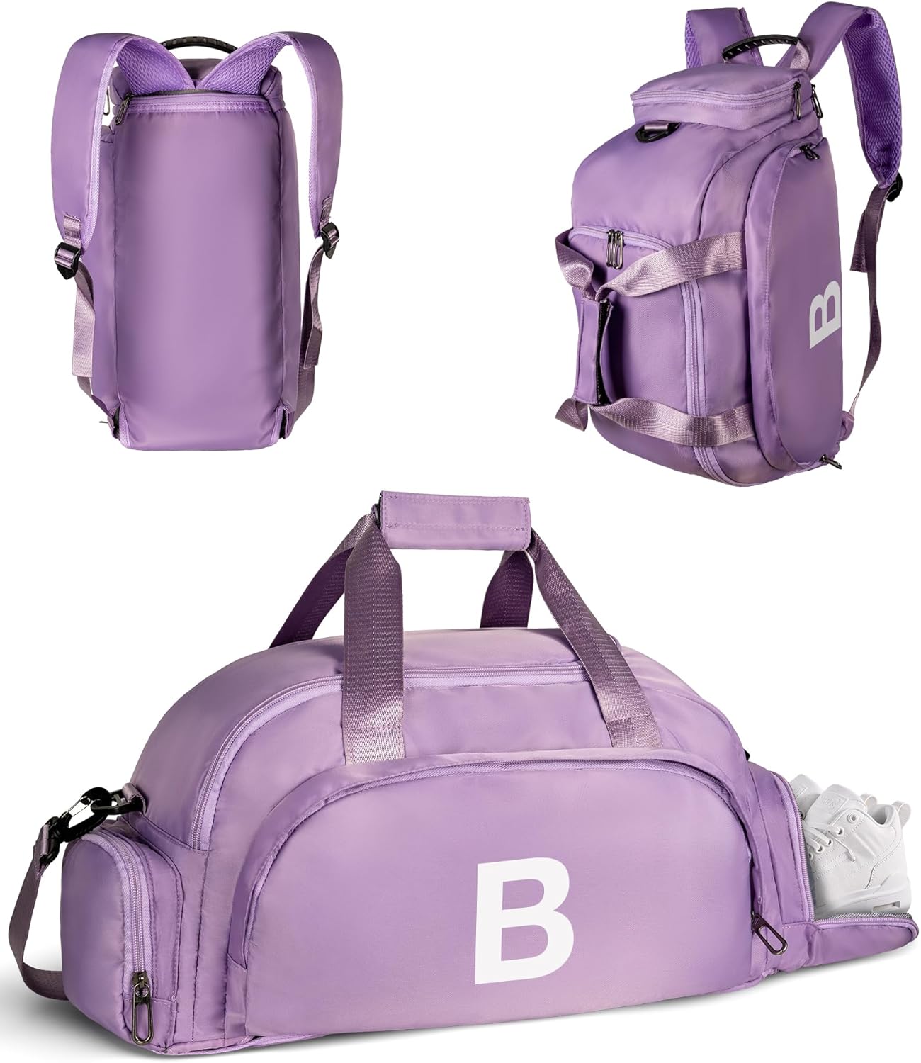 Carry on Travel Duffel, Initial Gym Bags with Shoe Compartment, Dance Bag for Girls, Monogram Kid Overnight Bags, Weekender Bag for Women-Sweet 16 Gifts for Teenage Girls (Letter B)