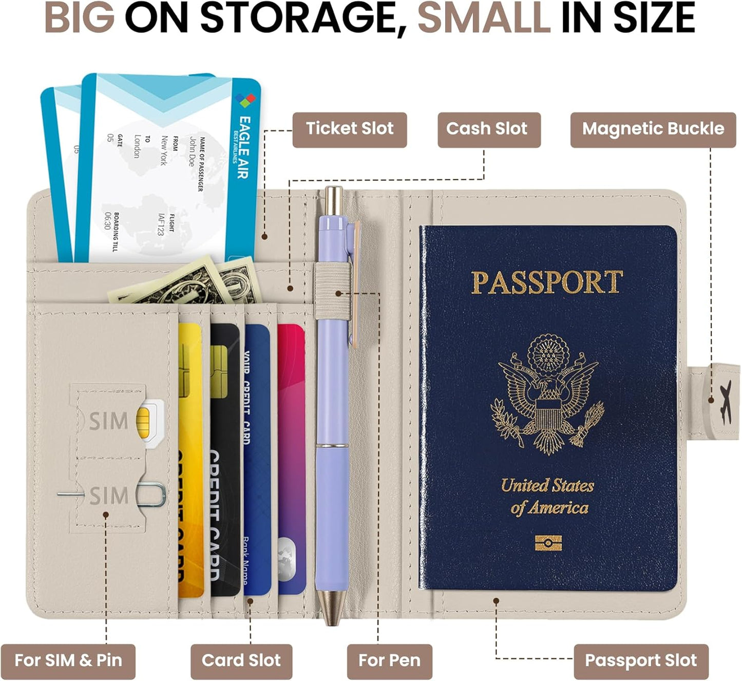 Passport Holder for Travel Essentials, RFID Blocking Leather Cover Wallet with Magnetic Closure, Aesthetic & Cute Passport Book Case for Women and Men - Owl