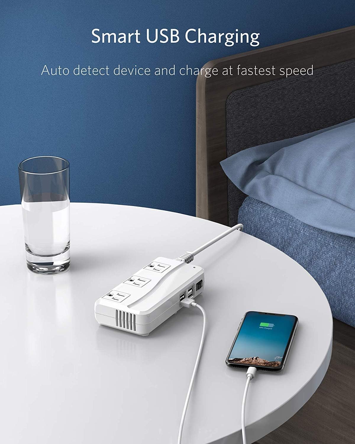 BESTEK Universal Travel Adapter 100-220V to 110V Voltage Converter 250W with 6A 4-Port USB Charging 3 AC Sockets and EU/UK/AU/US/India Worldwide Plug Adapter (White)
