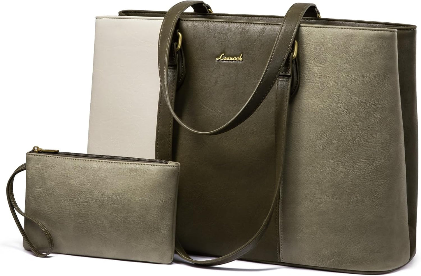 LOVEVOOK Laptop Tote Bag for Women,Work Tote with Wristlet,PU Leather Computer Bag for Teacher,Office, Daily