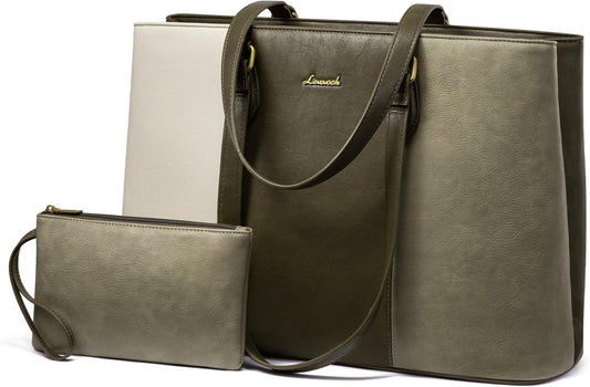 LOVEVOOK Laptop Tote Bag for Women,Work Tote with Wristlet,PU Leather Computer Bag for Teacher,Office, Daily