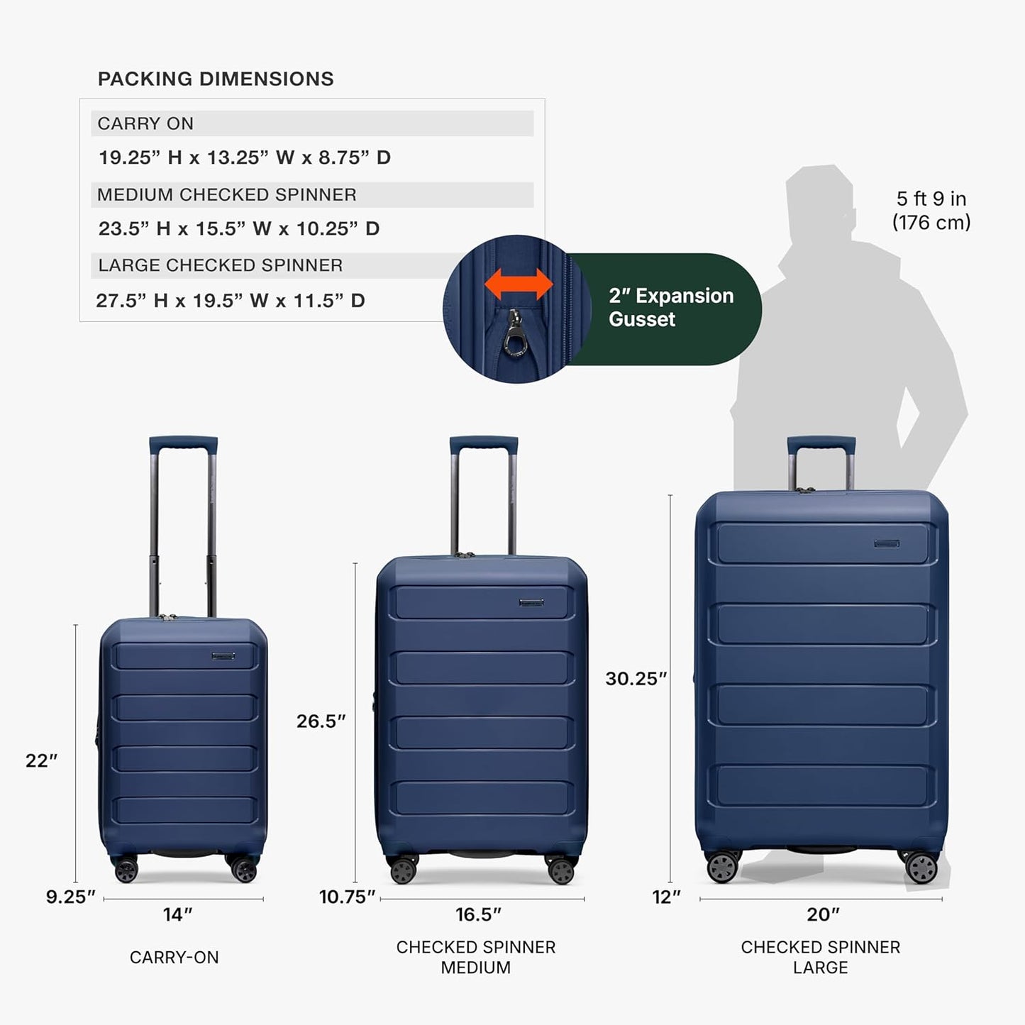 Traveler's Choice Pagosa Indestructible Hardshell Expandable Spinner Luggage, Navy, 3-Piece Set