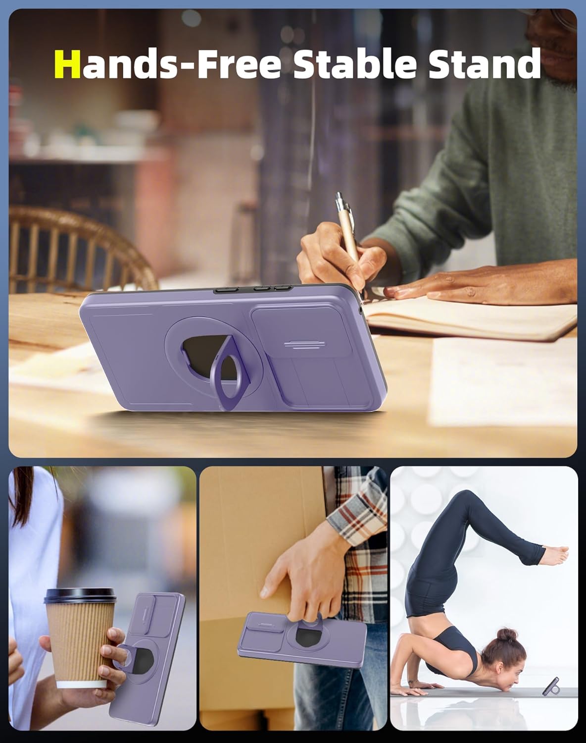 for Samsung Galaxy S21Ultra Case Magnetic Compatible with MagSafe Wireless Charging,with Screen Protector,Built-in Stand Ring+Camera Cover Anti-Scratch Shockproof Heavy Duty Protection Purple